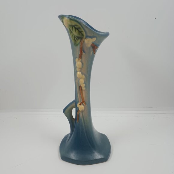 Vintage Roseville Blue Snowberry Bud Vase IBV-7